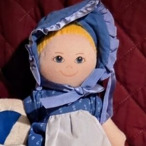 Blue Bonnet Cloth Doll with White Apron
